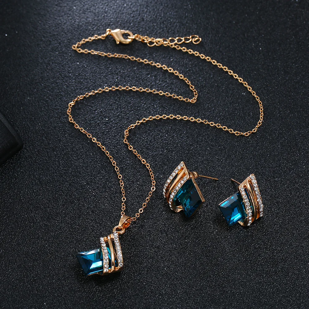 
Wholesale European And American Wedding Dinner Jewellery,Crystal Diamond Earrings Necklace Jewelry Set 