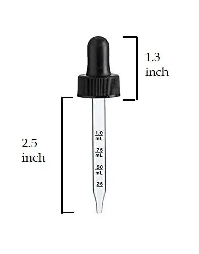 durable glass dropper Calibrated  Dropper Caps for 1 oz/ 30 ml Bottle fits 20-400 Neck bottle pre-assembled rubber bulb
