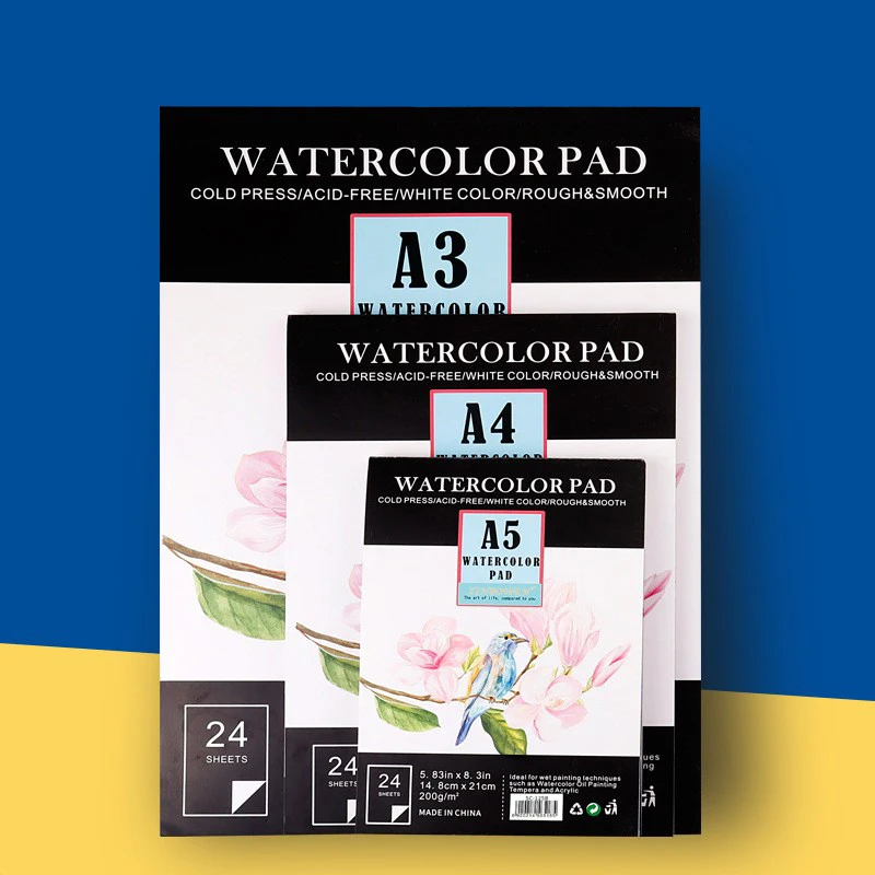 Customized A3 A4 A5 Watercolor Pad 180Gsm And 200Gsm 24 Sheets Drawing Watercolor Paper Pad for Art