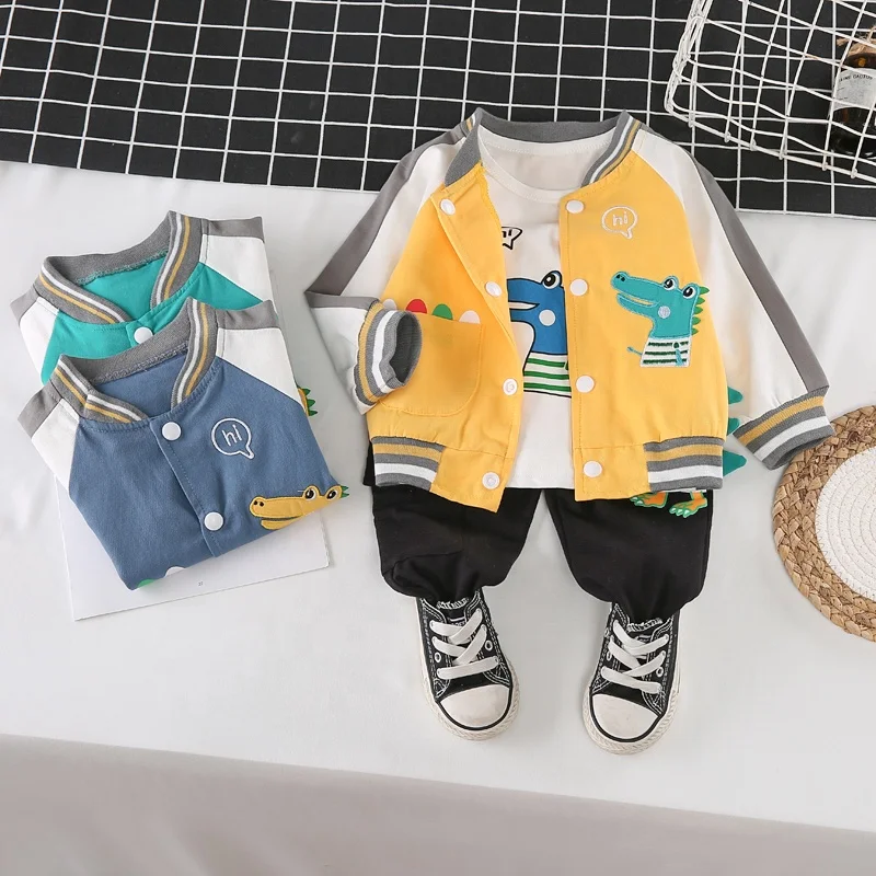 Wholesale A Line Arabic Children Pattern Free Hand Embroidery Designs A three-piece baseball suit baby boy clothes set