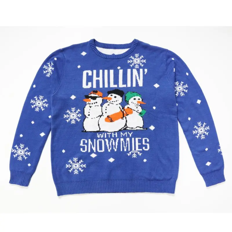 
2021 ugly Christmas sweater winter jacquard Cardigan blue snowman pullover and Christmas gift 