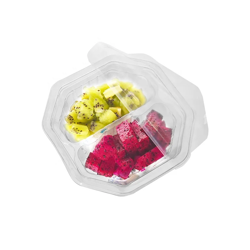 Lesui new design recycled PET RPET disposable plastic food packaging pastry serving salad box with 2 compartment