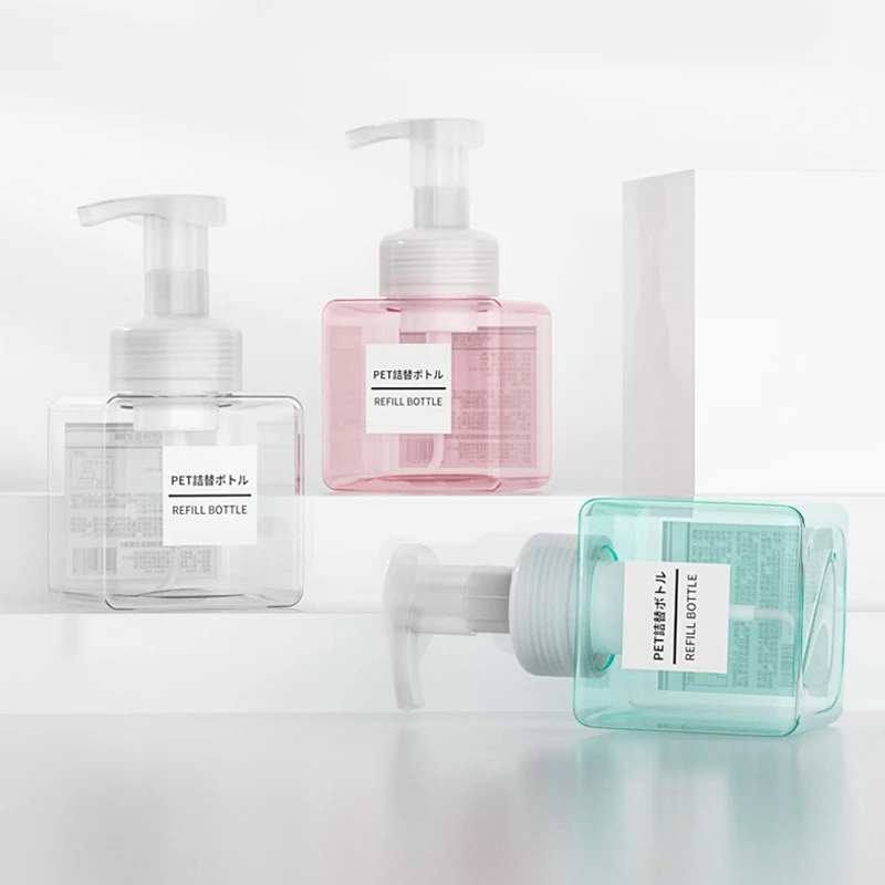 Empty Square Foaming Soap Dispense 650ml 250ml 450m Travel Bathroom Liquid Hand Soap Wash Foam Mousse Pump Bottle Plastic