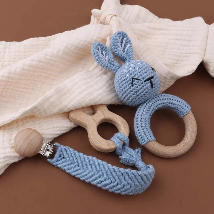 Crochet Knitted Bunny Rabbit Comforter Baby Hair Gift Set Newborn