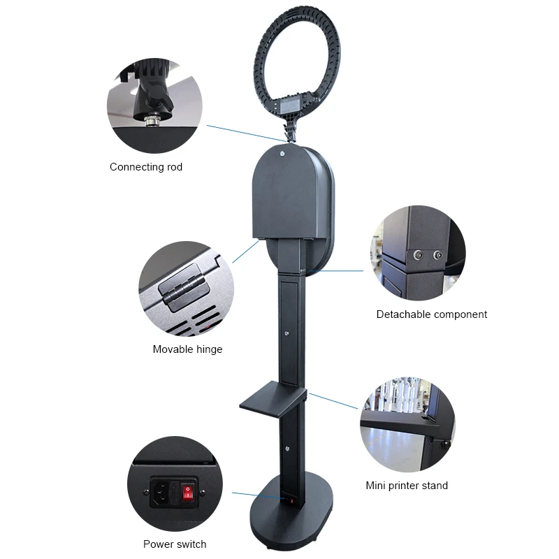 Portable Black Color Booth Stand With Ring Light For Ipad and Camera Led Oval Selfie Dslr iPad Photo Booth