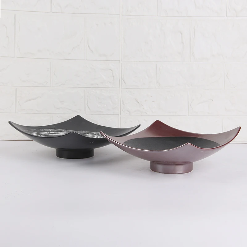 Wholesale Black Fruit Porcelain Big Plates Restaurant Ready To Ship Brown Tall Rectangular Ceramic Plate
