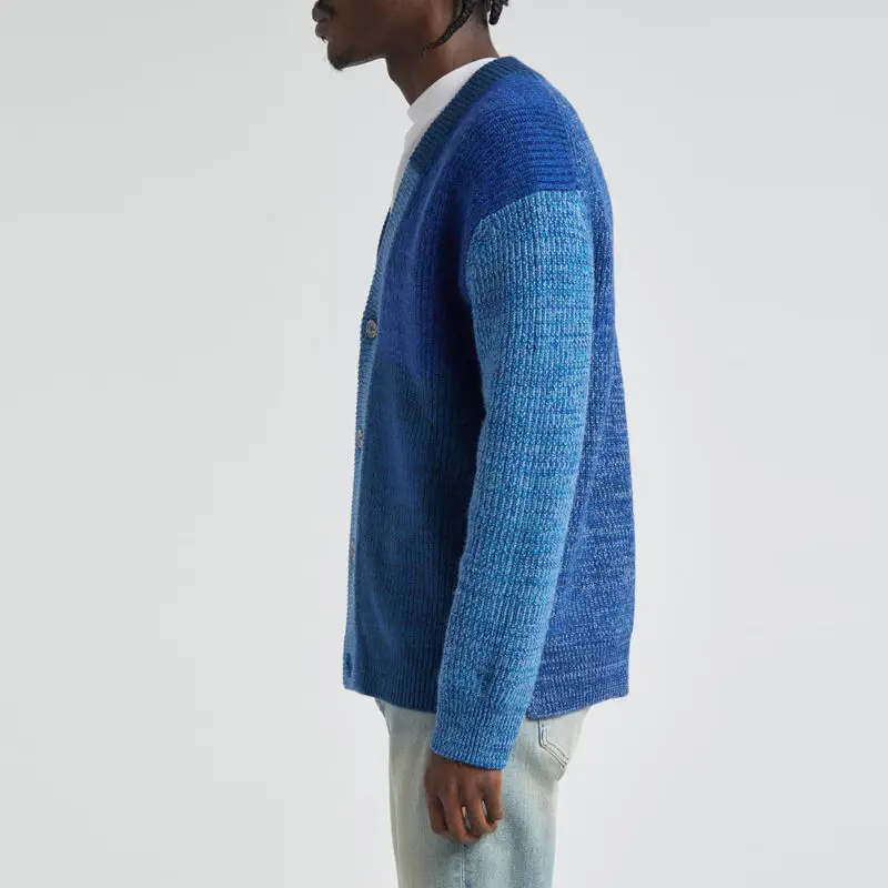 Winter Fashion Custom Logo Knitted Knitwear V Neck Long Sleeve Color Block Men Cotton Cardigan Coat Sweater For Men