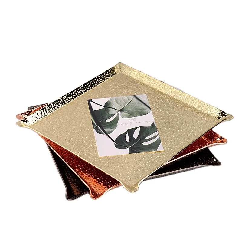 New Arrival Home Hotel Nordic Style Multifunction Colored Hammer Painting Stainless Steel Jewelry Cosmetic Organizer Tray