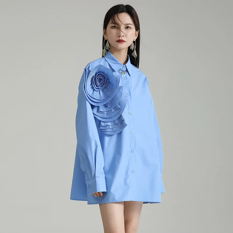 2024 Spring/autumn Lapel Long-sleeved Loose Single-breasted Solid Color Casual Shirt