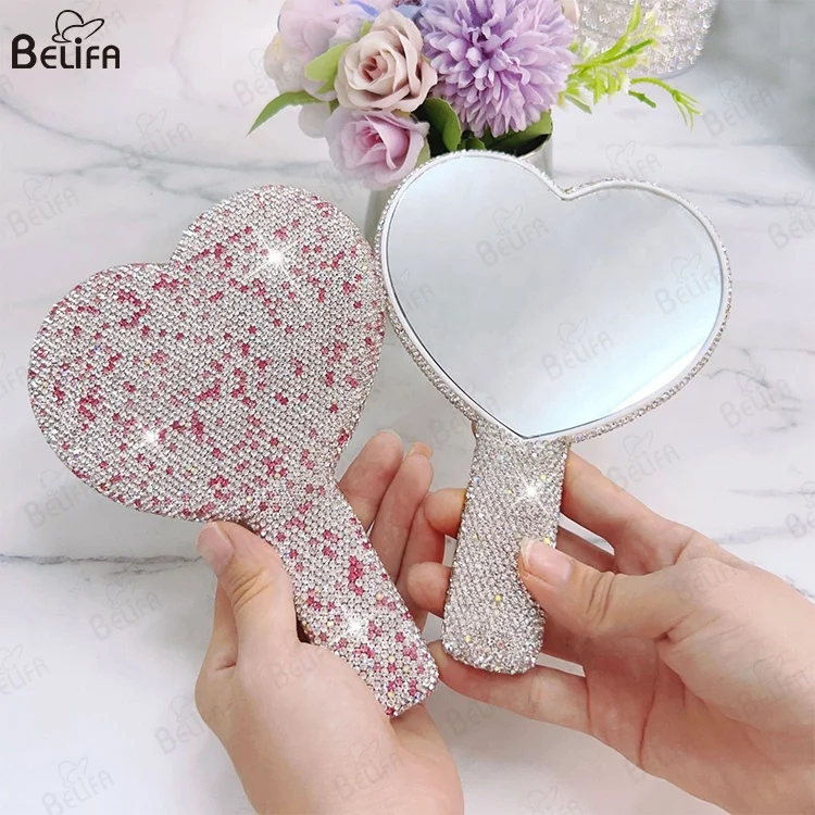 New Portable Eyelash Extensions Diamond Mirror Make Up Mini handheld hand held vanity Makeup mirrors Beauty handheld mirror