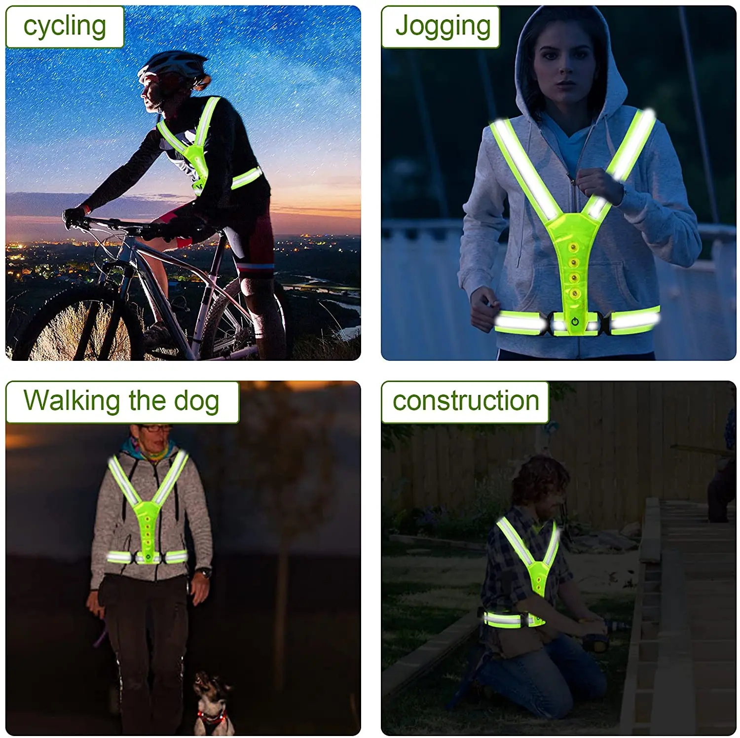 Weatherproof Outdoor Multicolor Illuminated Reflective Running Vest Light for Night Work Running