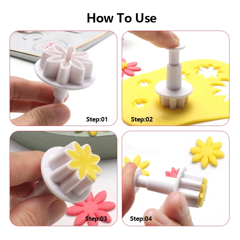 4 pieces flower shape white plastic press custom cookie cutter