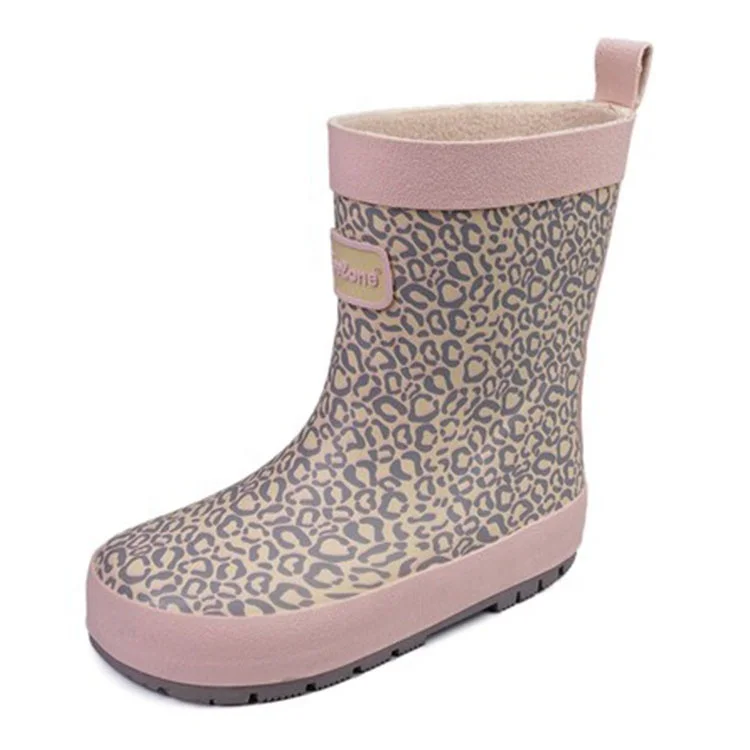 OEM Low moq leopard custom printed short matte kiddies rain boots