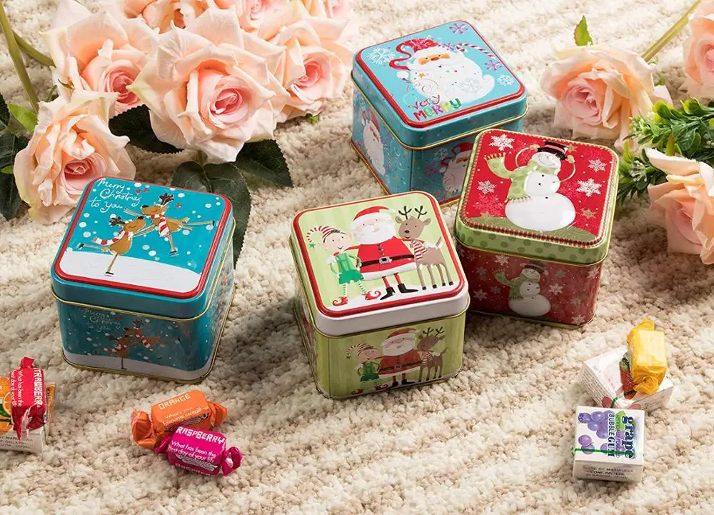 Metal Can Aluminum Jars Square Cookie Candy Storage Containers with Lids for Confectioneries Christmas Tin Gift Box