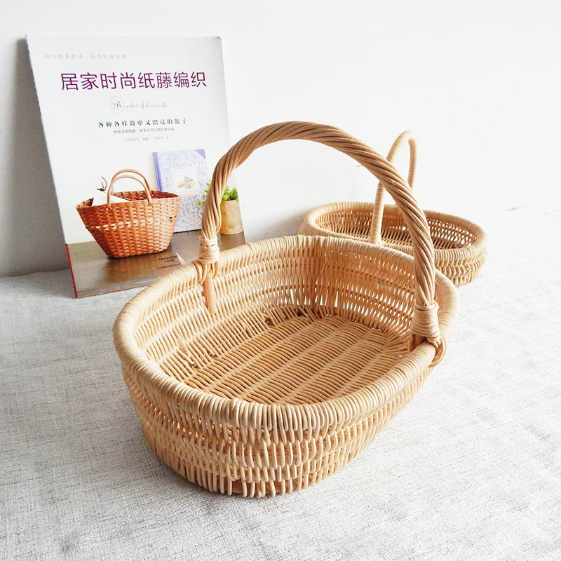 wicker rattan organizer baskets handled wooden picnic basket home decor fruits storage basket