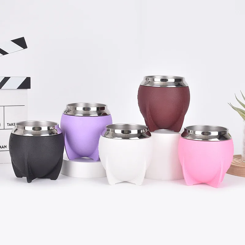 Wholesale bulk 280ml small insulated leather mate cup double wall vacuum stainless steel yerba mate gourd cup