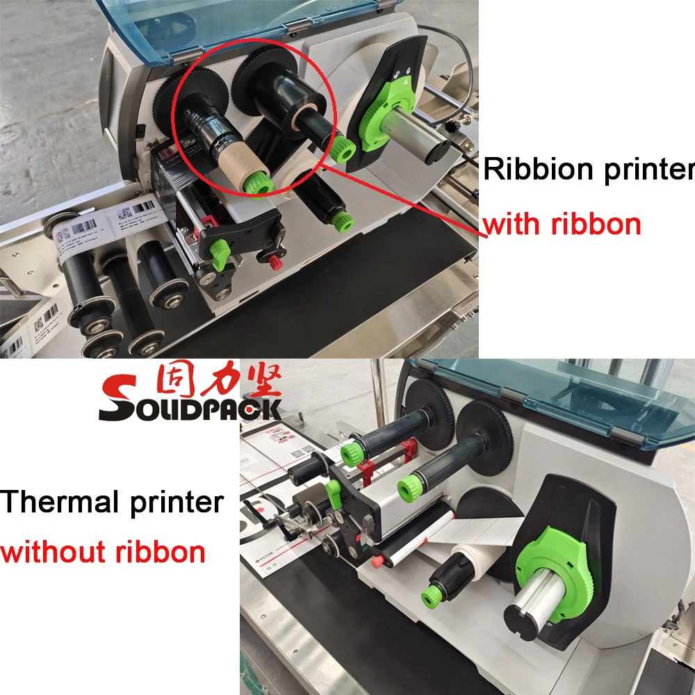 Solidpack automatic small bag/card feeding and top side labeling machine with online printing apply system with thermal printer