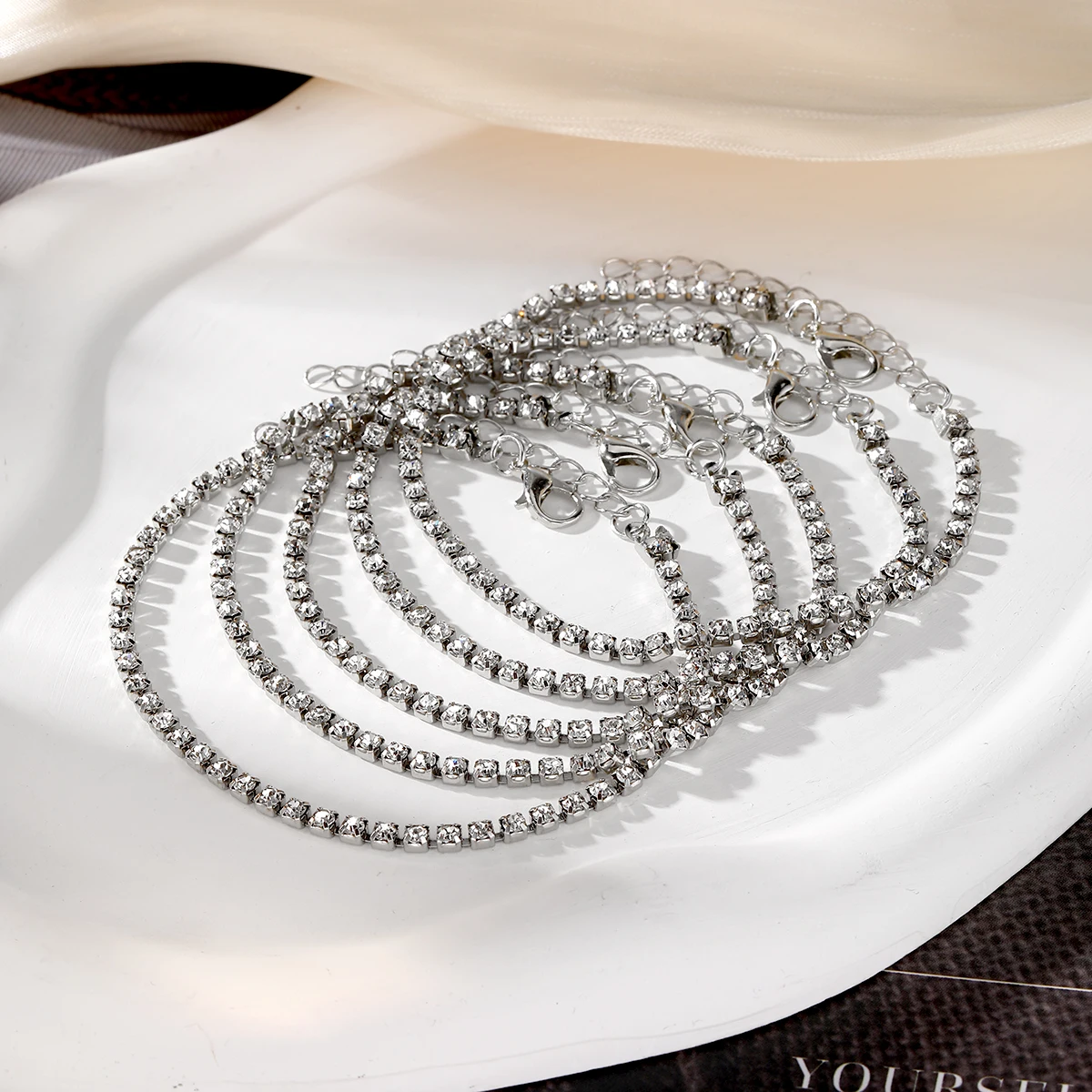 NewTrendy Full Diamond Bling Dainty Tennis Chain Bracelet Set For Women Jewelry Gift Square Crystal Rhinestone Bracelet