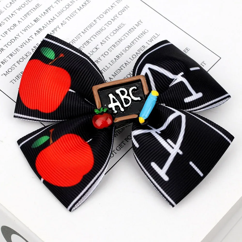 Wholesale Hot Sale Back To School Season Headwear Pencil Apple Book Bow Hair Clips For Children