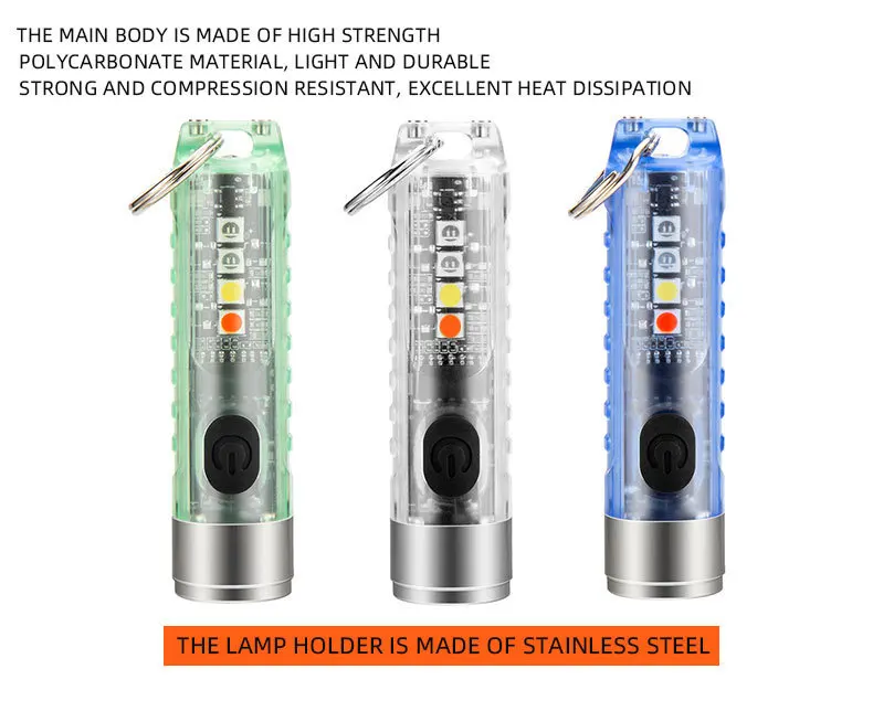 New LED strong light small flashlight side light red blue purple light USB rechargeable mini fluorescent keychain flashlight