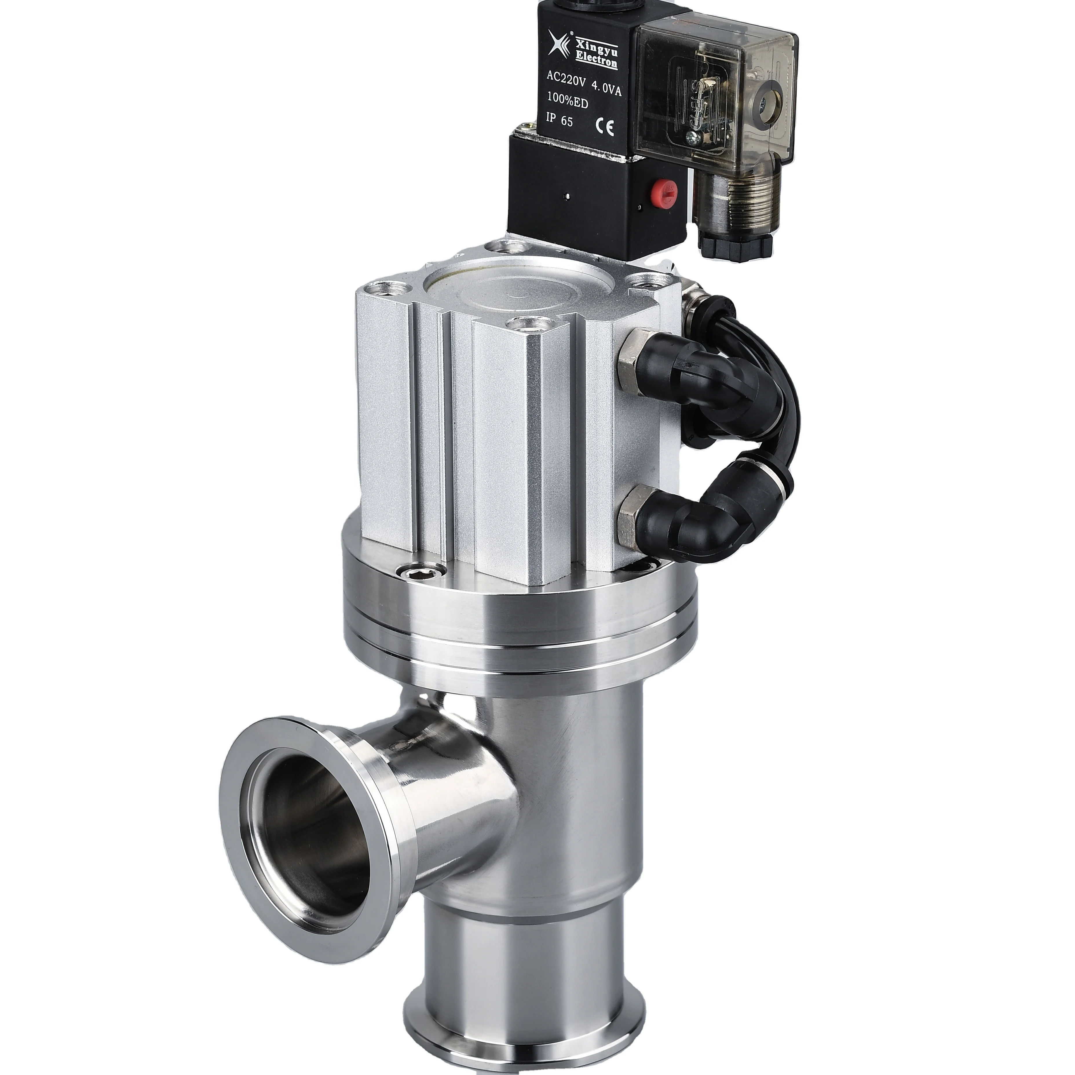 Stainless Steel Electric-pneumatic High Vacuum Angle Valve With Solenoid Valve
