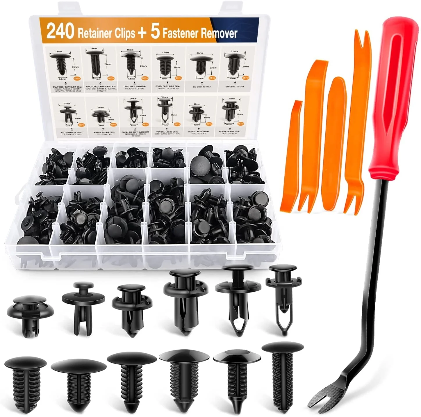 240PCS Bumper Retainer Clips Car Plastic Rivets Fasteners Push Retainer Kit Most Popular Sizes Auto Push Pin Rivets Set