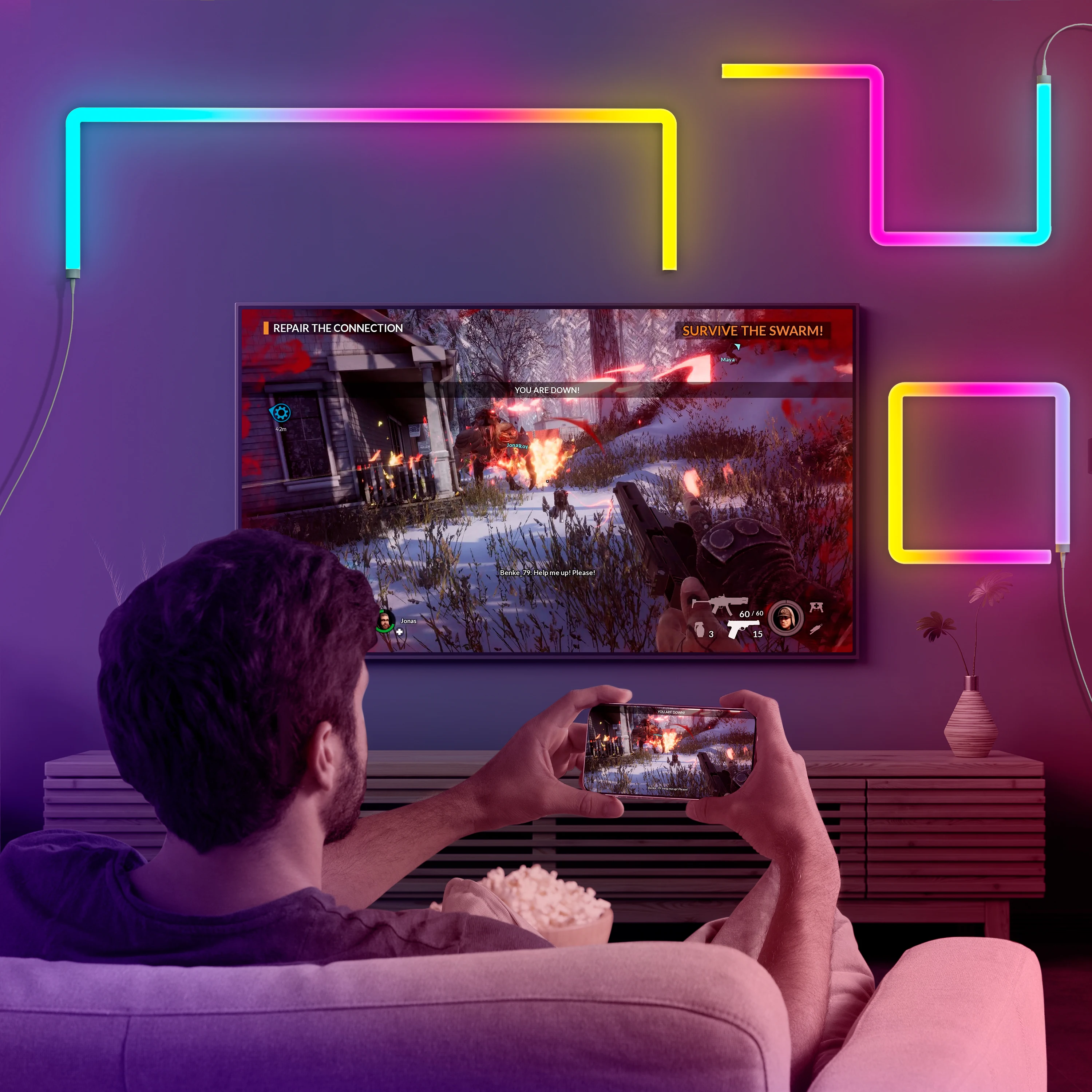 LED Smart Wall Light RGBIC Light Blue tooth WIFI Tuya APP Control Music Sync DIY Night Light TV Bedroom Game Room Bar Decoration