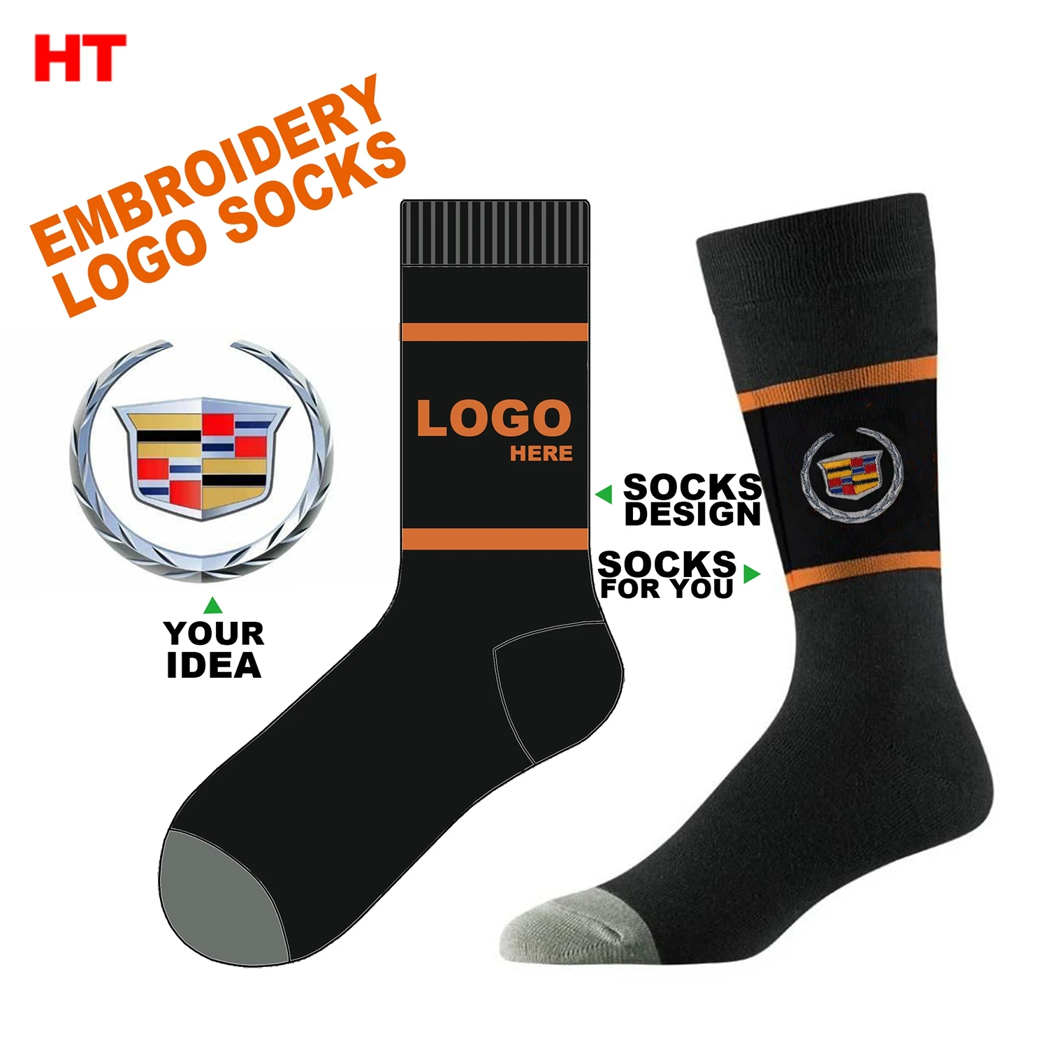 HT-083 made your own design sox logo custom embroidered socks black corporate socks