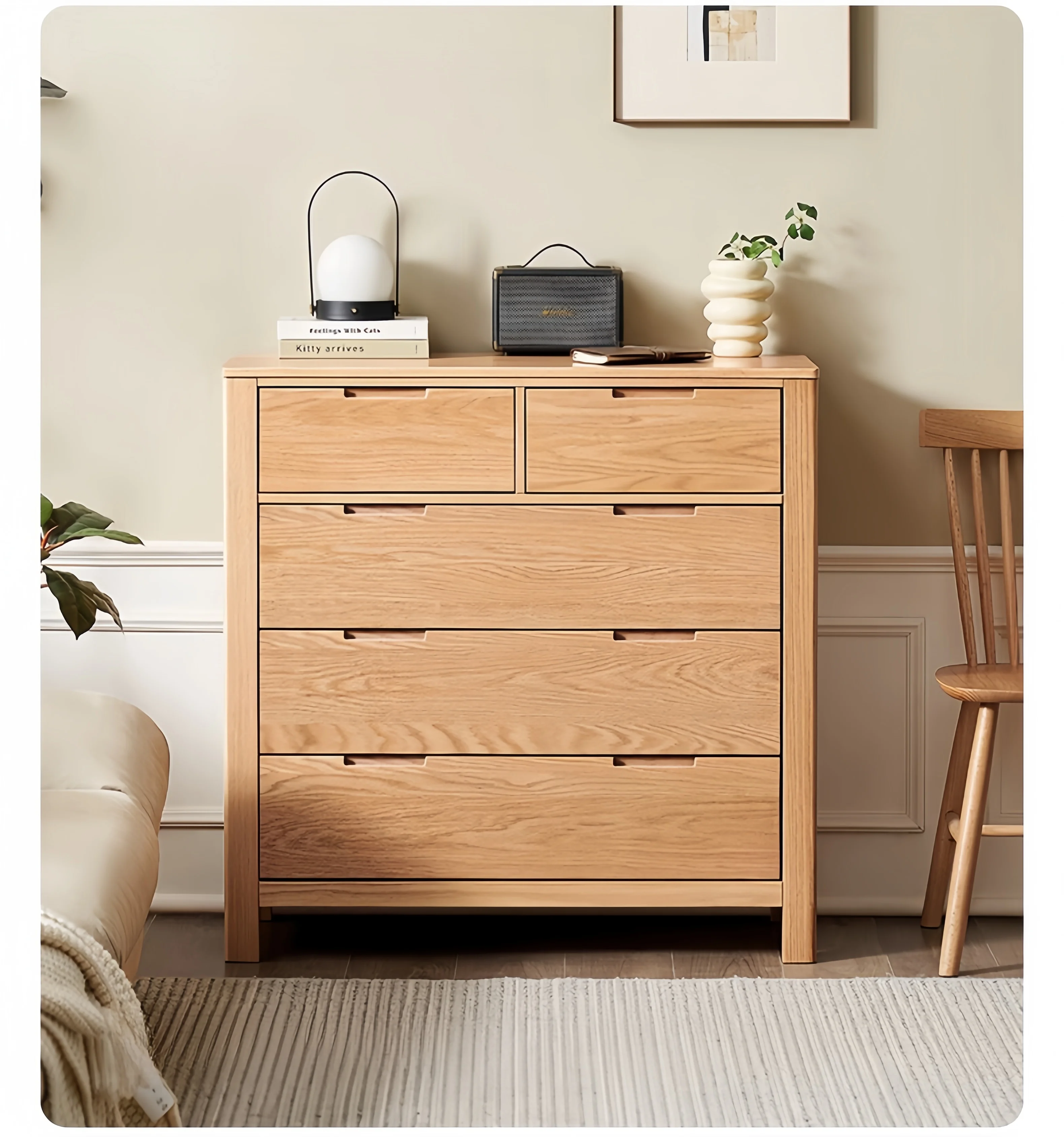 Modern Simple All-Solid Wood Dresser Oak/Black Walnut/Cherry Wood Bedroom Storage Cabinet