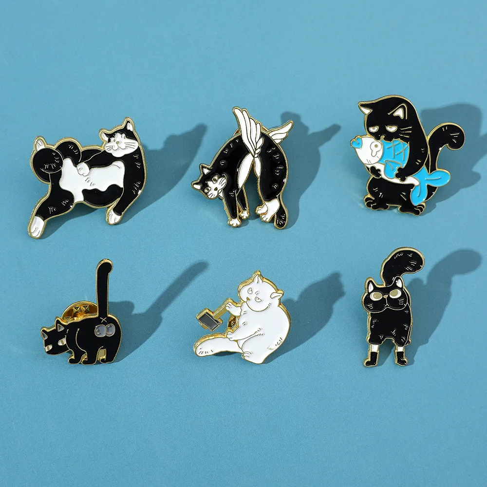 RTS Wholesale Factory Direct sales Low moq cute animals Black Cat Panda enamel pin for clothes metal craft Holiday gift trinkets