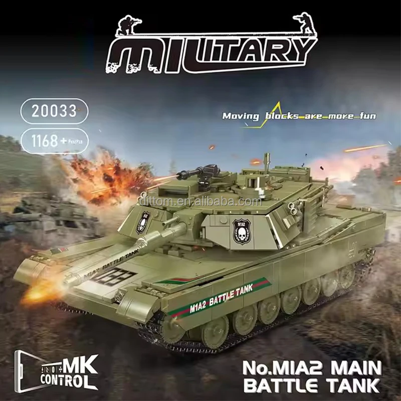 Mould King 20033 MIA2 Main Battle Tank Model Building Blocks 2.4G&APP Control Military RC Tank Bricks With Gyroscope