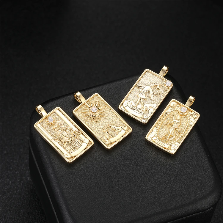 Wholesale 22 Designs Tarot Board 14K Gold Plated Rectangle Star Bulk Tarot Card Tibetan Necklace Charms Pendants