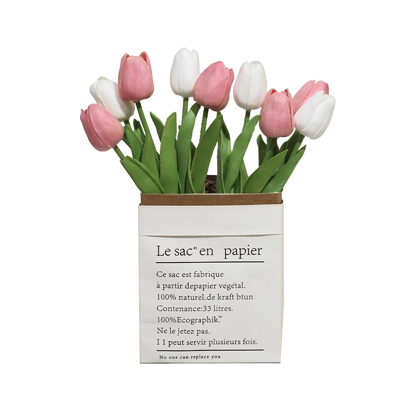 Wholesale High Quality Real Touch Artificial Silk Flowers 10 Heads Tulips With Paper Bag