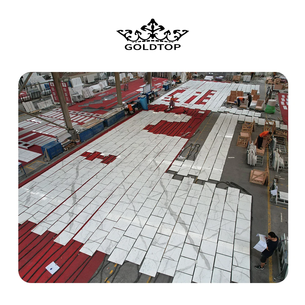 GOLDTOP OEM/ODM Marmore Fayans Hot Sale Polished Italy Calacatta White Wall Floor Marble Tiles for AURA BY AQUALAND