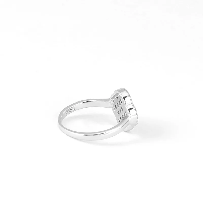 Elegant 925 sterling silver green agate black white shell finger four leaf clover ring for women