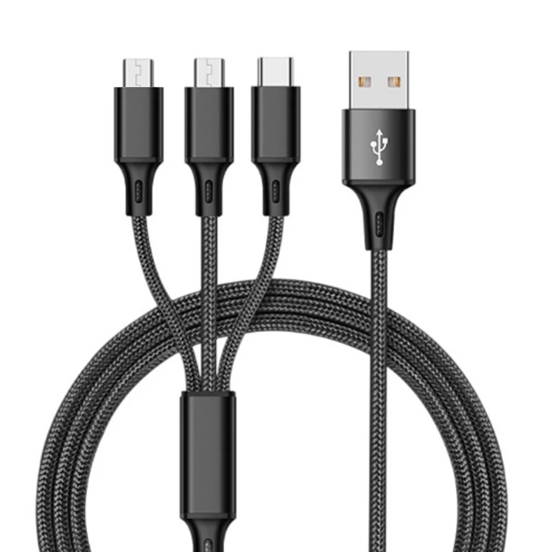 
mobile phone nylon braided 1.2m 3 in 1 cable charger for Android/IOS/samung 
