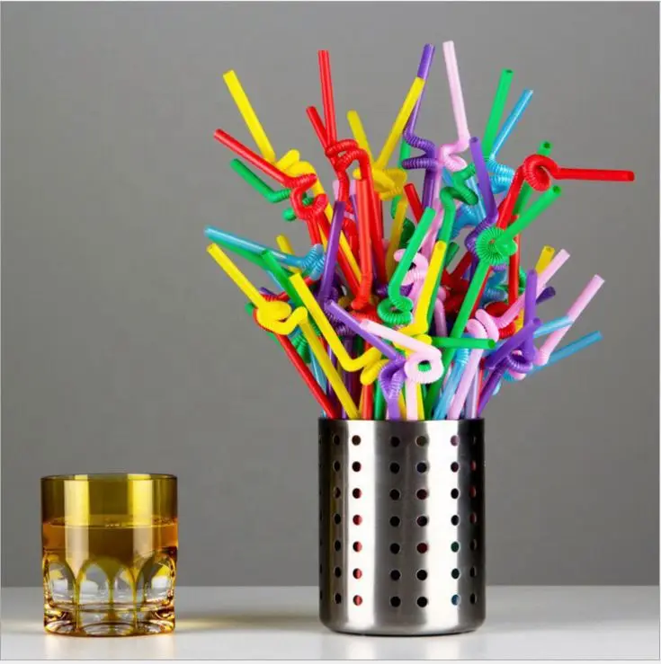 Disposable Colored Straws Plastic Straws DIY Art Bending Drinking Straw