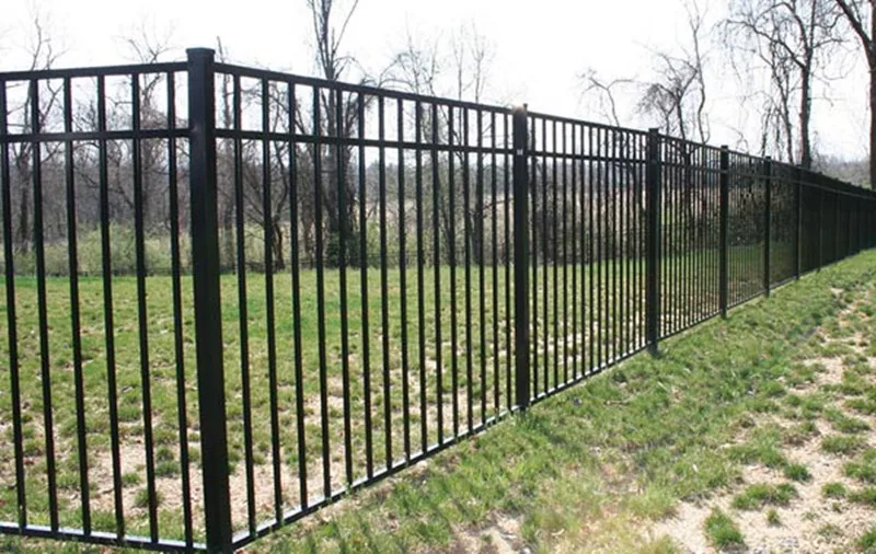 8feet three horizontal rails flat top steel fence panels with powder coated green color
