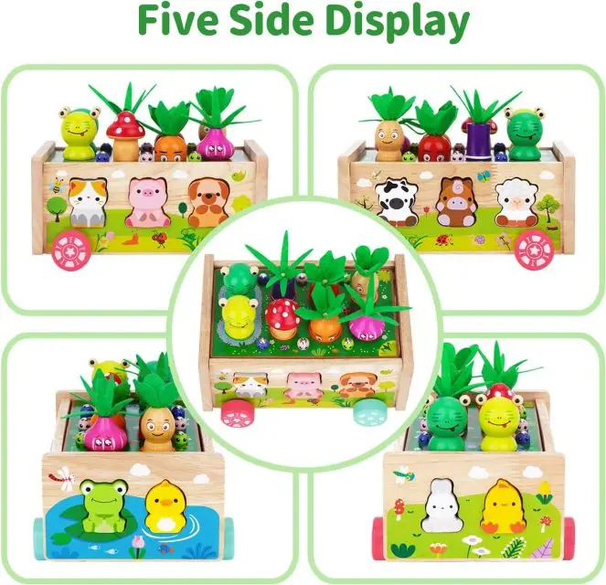 Montessori wooden farm toys ages 1-3 years shape recognition learning animal vegetable blocks wooden toys