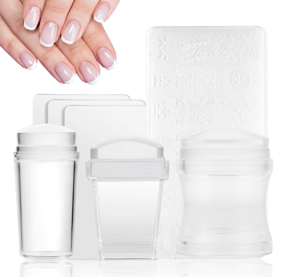 Amazon Hot Sale Silicone Jelly French Manicure Stamper Set Nail Art Stamping Polish Print with Cover Stencil Transfer Tool 3.1cm