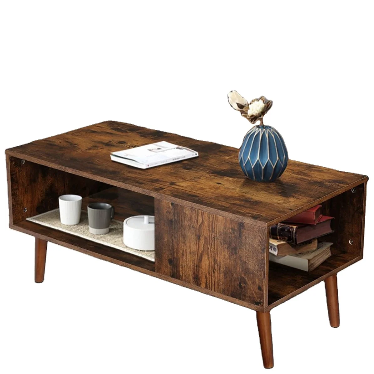 New design wooden coffee table wire coffee table with metal frame living room furniture 2 tier