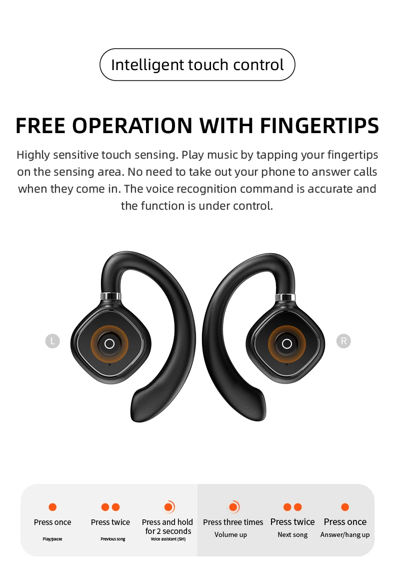 Earpiece Swivel Wireless Headphones Waterproof Noise-Canceling Sports Headphones with Microphone