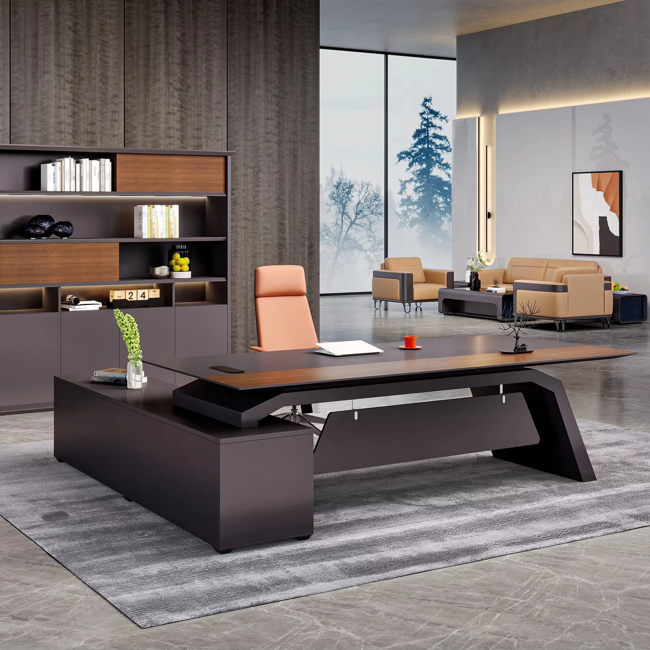 Popular 2024 lacquer wooden modern CEO executive office desk customize L shape luxury manager office veneer paint furniture