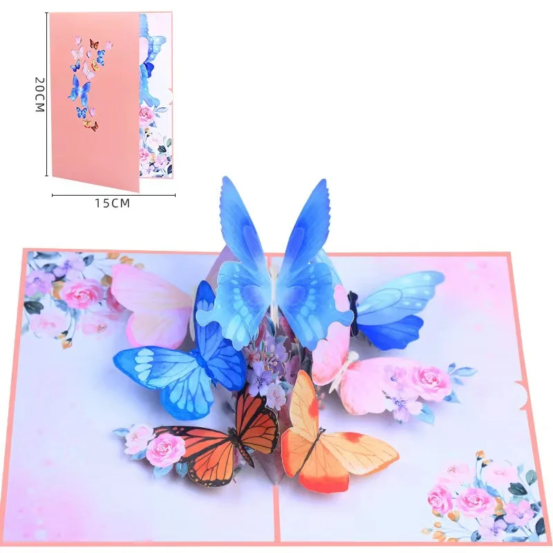Creative Color printing 3D butterfly garden fragrance 3D greeting card cross-border pop-up butterfly flying thanks blessing card