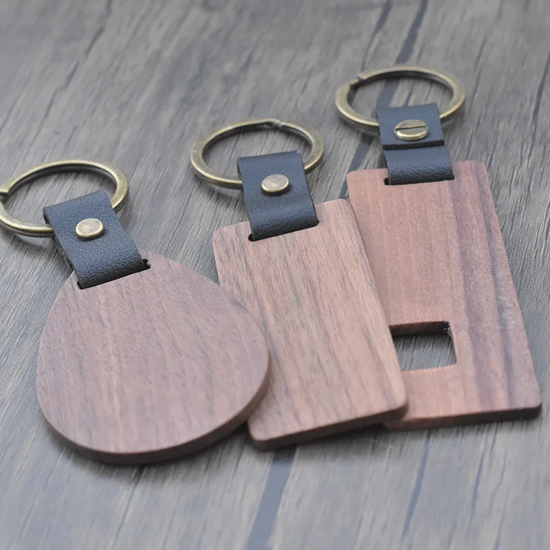 Factory Direct Sales Popular Wooden Key Chain Natural Wood Keychain Creative Walnut Woody Key Ring for Best Gift