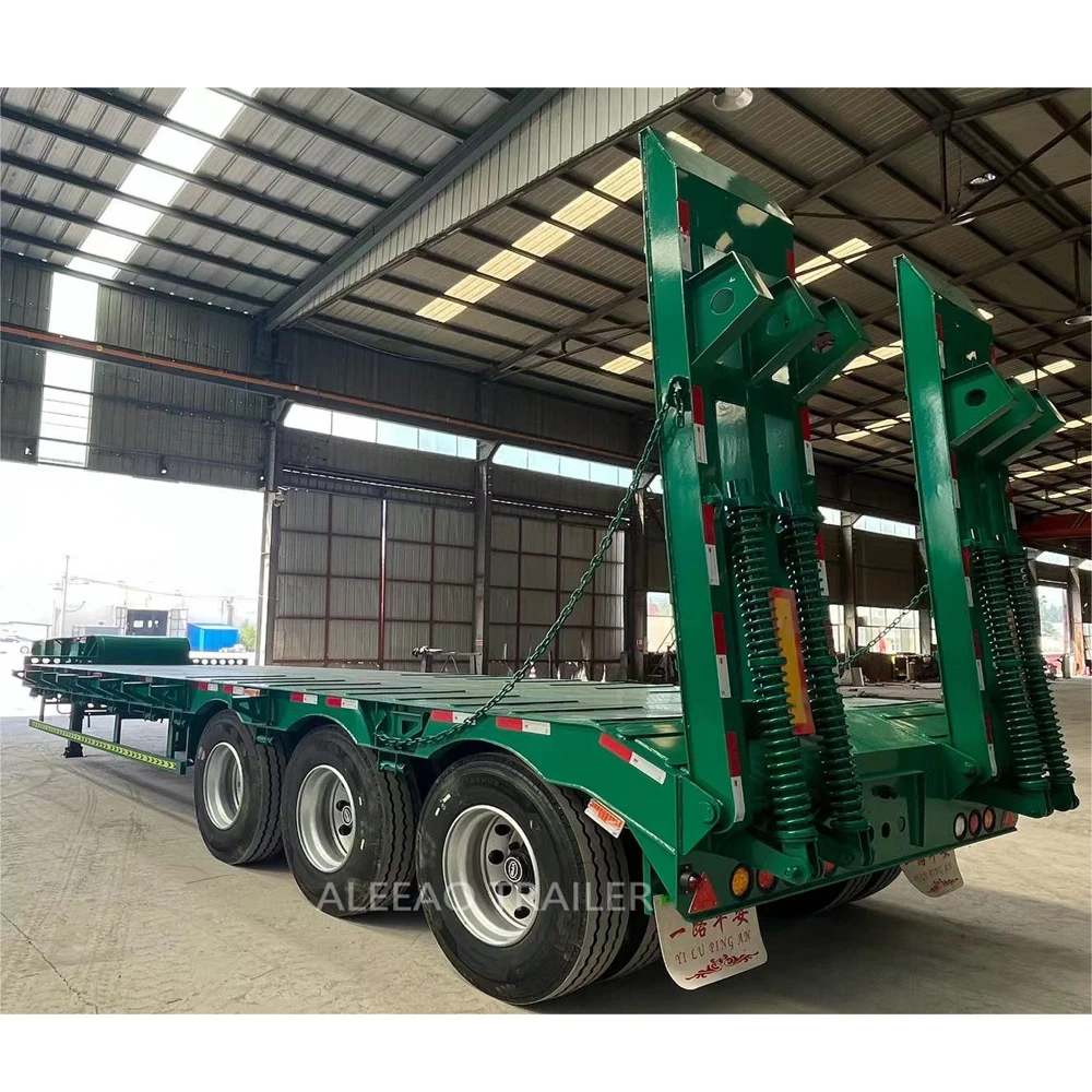 ALEEAO 60ton 100ton Low Price Factory Heavy Duty 3 Axles Lowboy Trailer 60 80 100 Tons Lowbed Low Bed Truck Semi Trailer