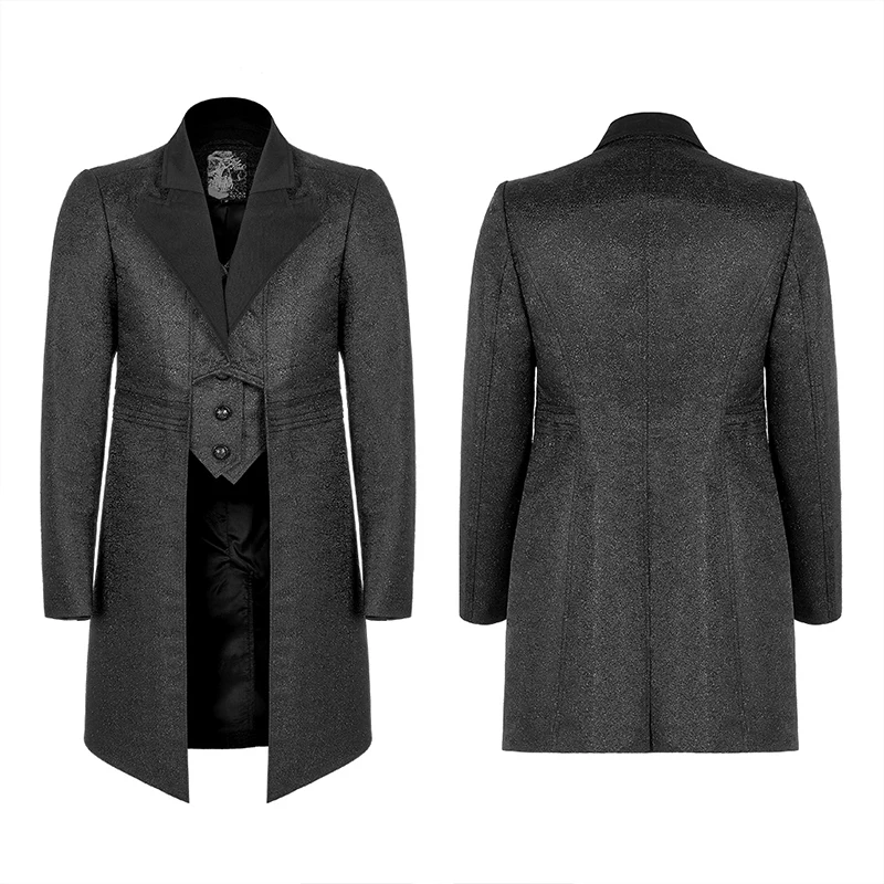 WY-1179 PUNK RAVE Steampunk Jacquard Coat Men Winter Punk Jacket Long Winter Coat OVERCOAT Trench Plain Dyed Open Stitch Regular