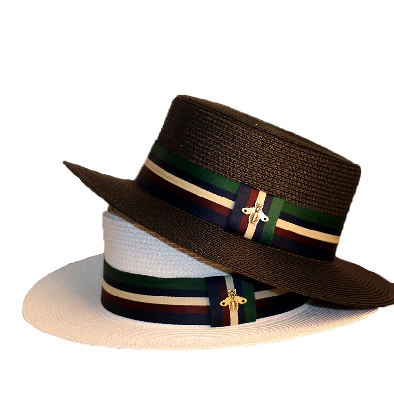 Simple Korean Style Unisex Straw Safari Hats Luxury Men Women Wide Brim Flat Top Sombreros Outdoor Travel Seaside Beach Sun Hats