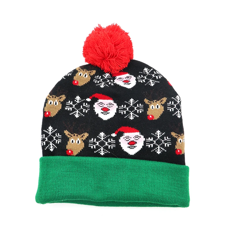 
Adult Christmas Led lights beanie with pompom Christmas knit hat with pompoms 