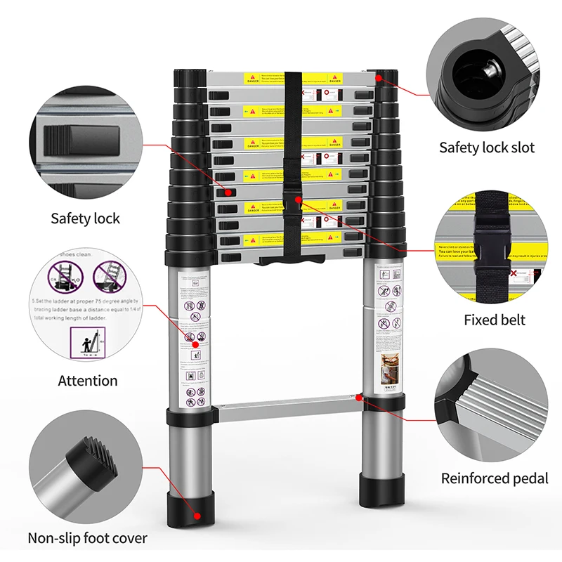 Aluminum multifunctional telescopic ladder foldable ladder suitable for family attic or attic and RV ladder rack